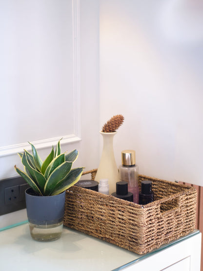 Water Hyacinth Rope Basket Organiser With Metal Frame | Durable & Eco - Friendly – Baskets & Boxes on Brown Living™. SKU: 205W. Img 1.