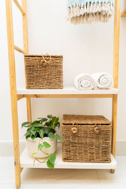 Water Hyacinth Rope Storage Box Set of 2 | Handwoven & Eco - Friendly – Baskets & Boxes on Brown Living™. SKU: 303SWN. Img 2.