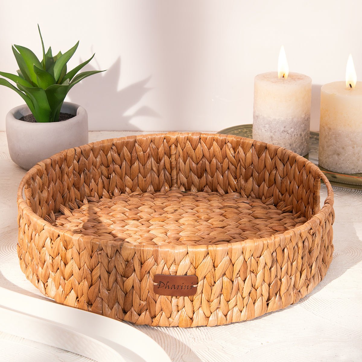 Water Hyacinth Round Tray | Handwoven Natural Fibre Serving Tray – Trays & Platters on Brown Living™. SKU: WHRTRA037A. Img 1.