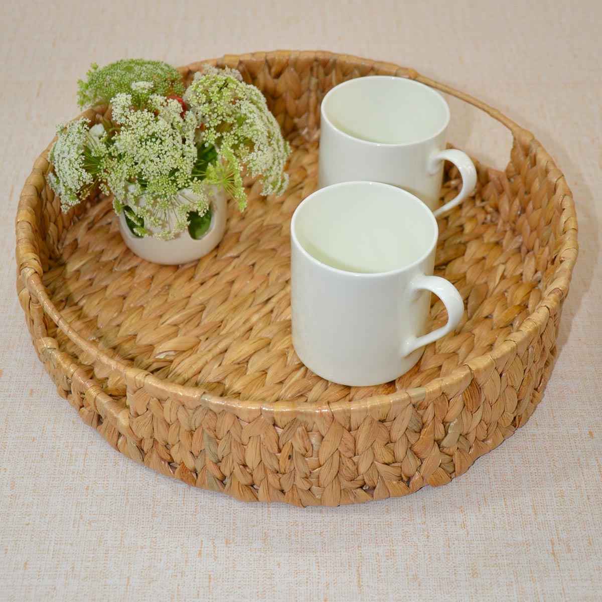 Water Hyacinth Round Tray | Handwoven Natural Fibre Serving Tray – Trays & Platters on Brown Living™. SKU: WHRTRA037A. Img 4.