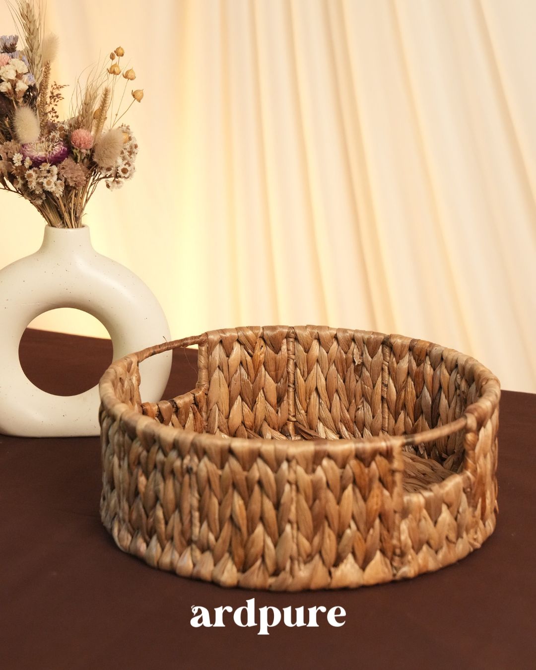 Water Hyacinth Round Tray | Handwoven Natural Serving & Décor Tray – Trays & Platters on Brown Living™. SKU: 210W. Img 4.
