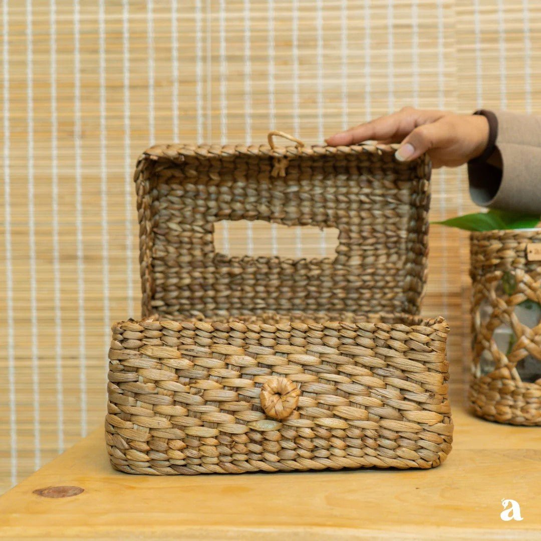 Water Hyacinth Tissue Box | Handcrafted Eco - Friendly Tissue Holder – Baskets & Boxes on Brown Living™. SKU: 612W. Img 2.