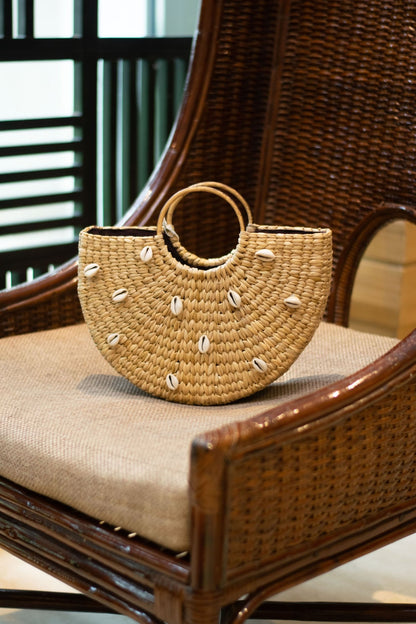 Water Reed Shell Bag | Beach - Perfect Handwoven Carry Bag – Hand Bag on Brown Living™. SKU: 436KD. Img 1.