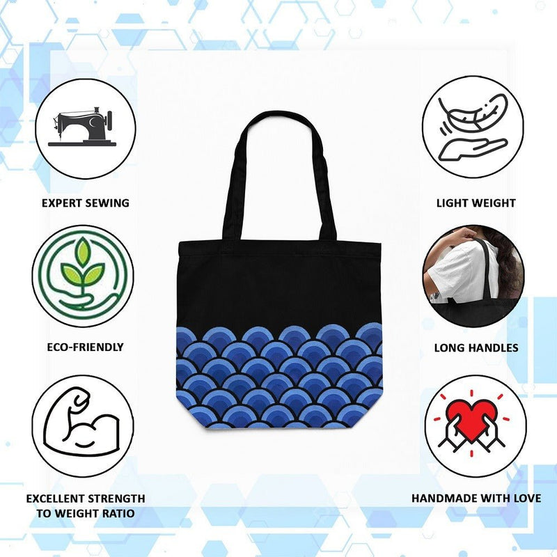 Wave Black - 100% Cotton Canvas Sustainable Tote Bag with Zip | Verified Sustainable by Brown Living™