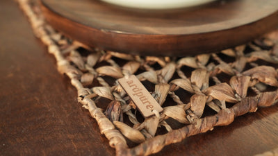 WH Flora Placemat | Handwoven Natural Dining Table Mat (Set of 2) – Baskets & Boxes on Brown Living™. SKU: 811WM. Img 3.