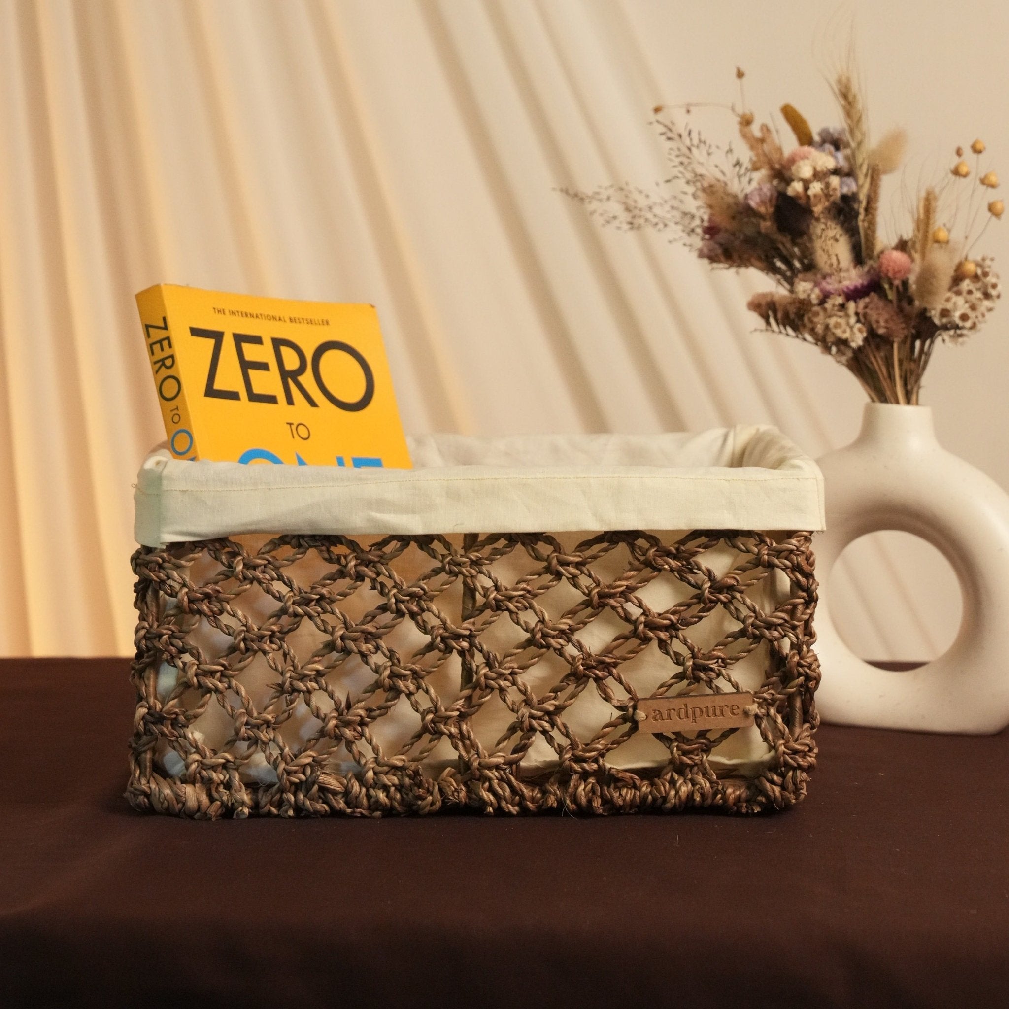 WH Knotted Organizer with Cotton Lining | Handcrafted Storage Bag – Organisers on Brown Living™. SKU: 206W. Img 1.
