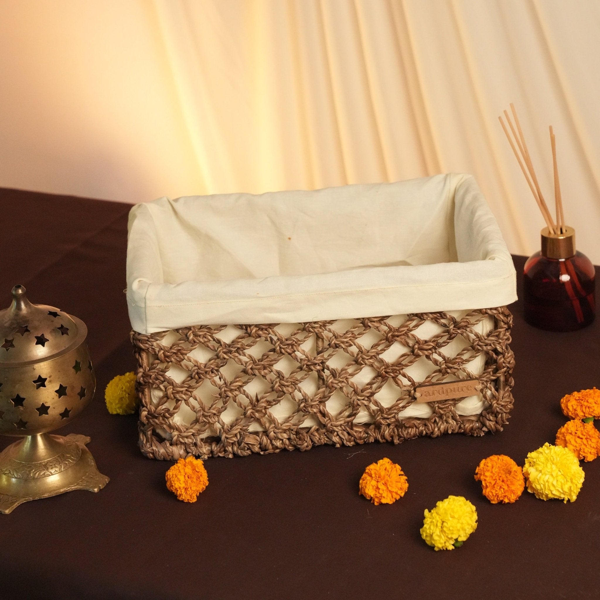 WH Knotted Organizer with Cotton Lining | Handcrafted Storage Bag – Organisers on Brown Living™. SKU: 206W. Img 2.