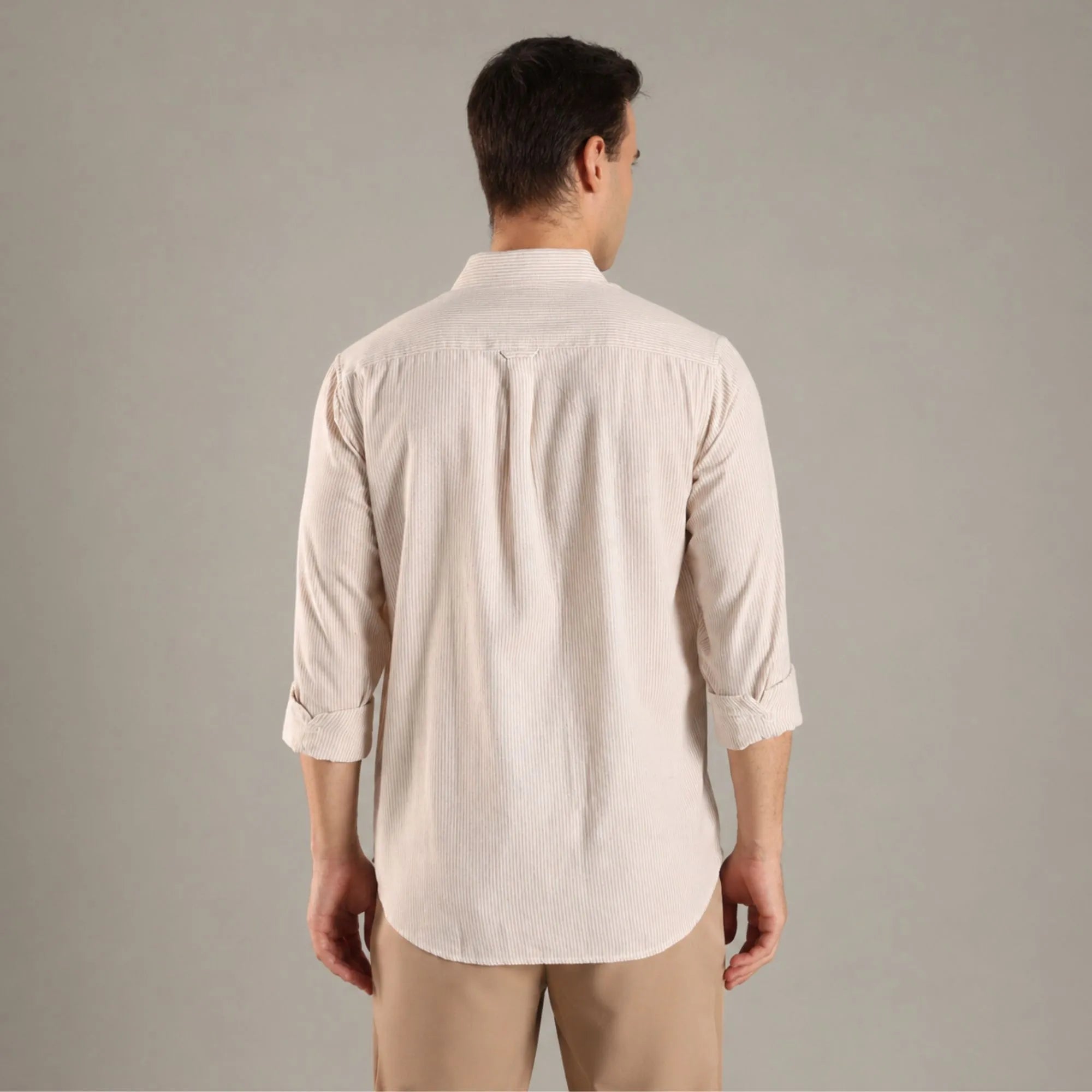 Wheat Stripe Organic Cotton Full Sleeve Men’s Shirt – Mens Shirt on Brown Living™. SKU: CS-BG-F-S. Img 5.