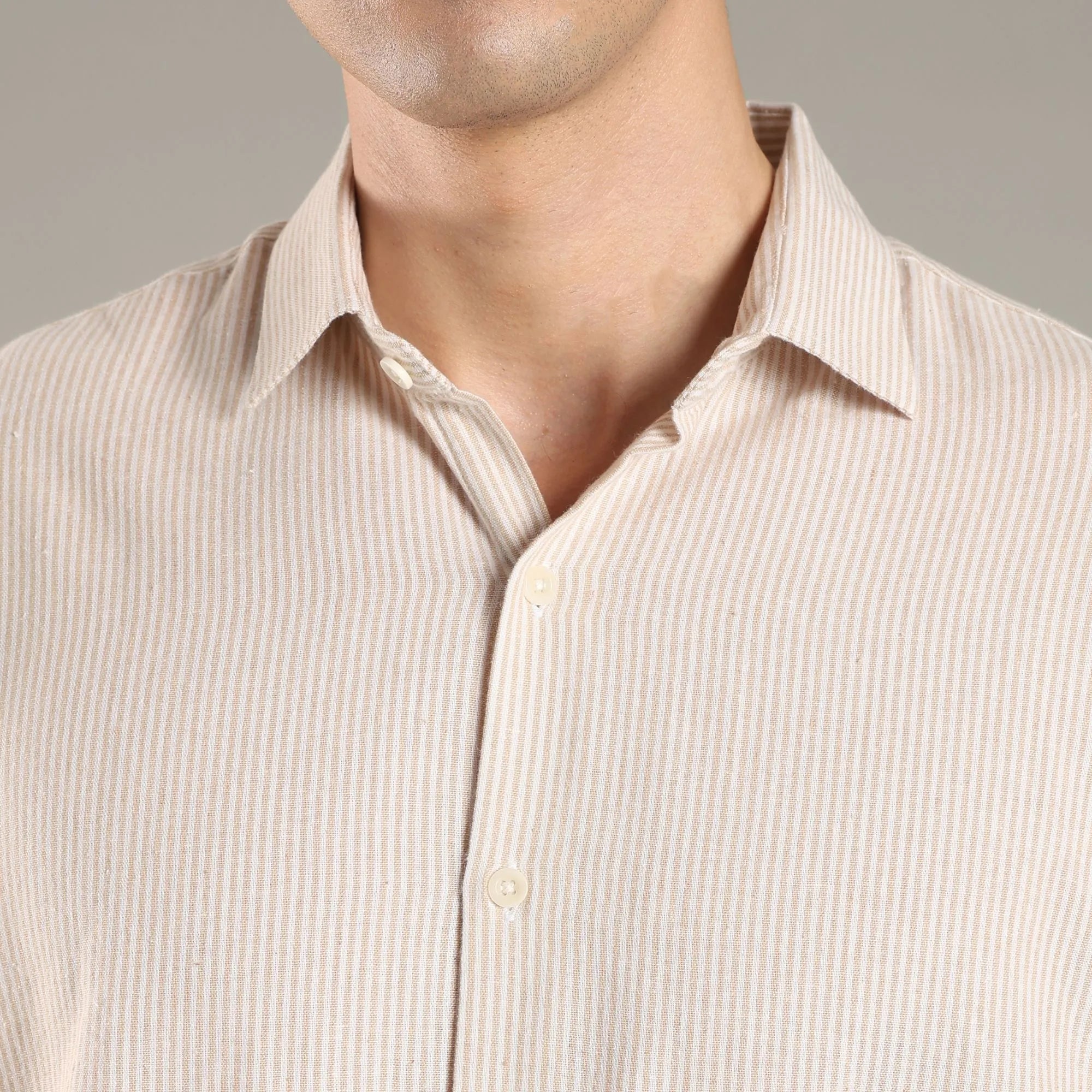 Wheat Stripe Organic Cotton Full Sleeve Men’s Shirt – Mens Shirt on Brown Living™. SKU: CS-BG-F-S. Img 4.