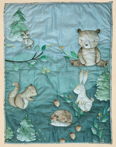 Whimsical Woods Quilt Soft Kids Bedding Blanket – Play Mats on Brown Living™. SKU: QLTWOODLAND. Img 1.