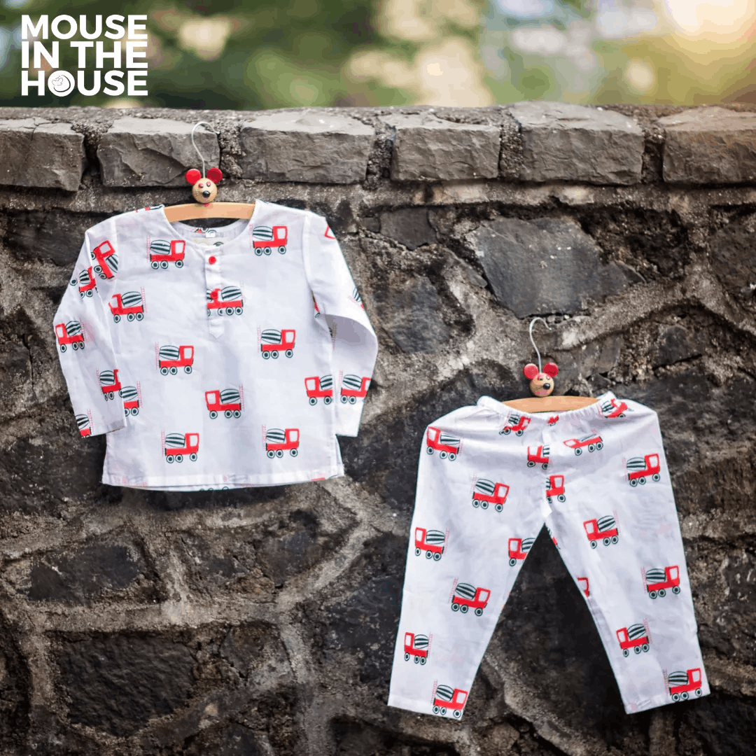 Whirly Cement Mixer - Unisex Kids Cotton Nightwear – Kids Pyjamas on Brown Living™. SKU: MITHNW-022-1. Img 7.