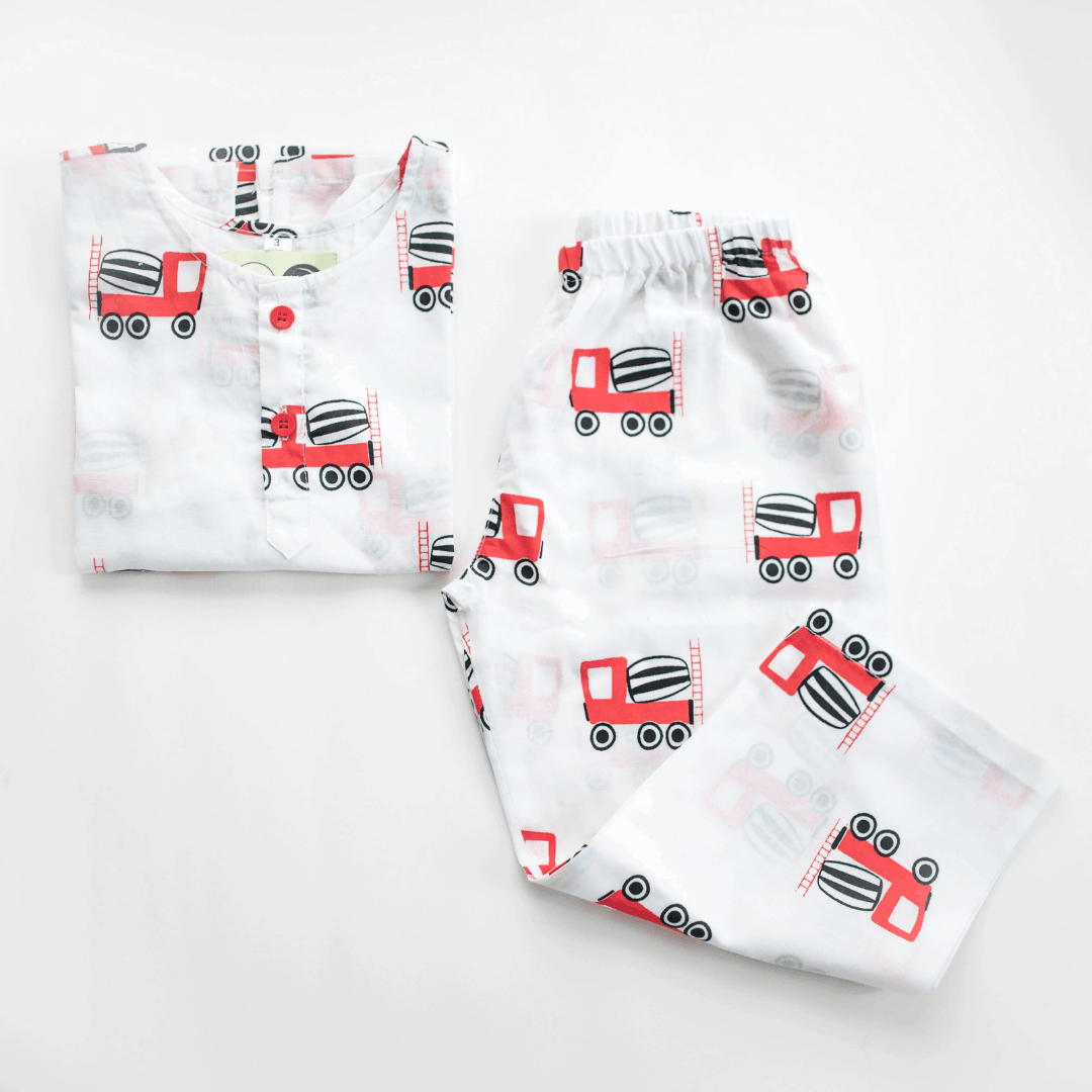 Whirly Cement Mixer - Unisex Kids Cotton Nightwear – Kids Pyjamas on Brown Living™. SKU: MITHNW-022-1. Img 4.