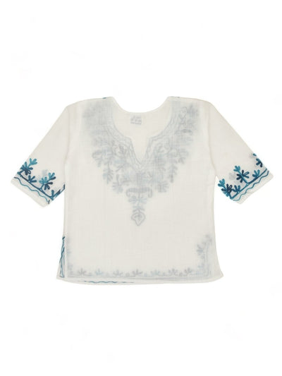 White Cotton Baby Girl Kurta Pajama Set with Kashmiri Ari Embroidery – Kids Ethnic Sets on Brown Living™. SKU: Q01N. Img 4.