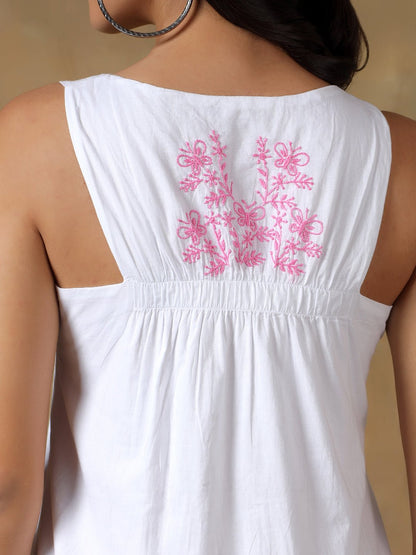 White Cotton Handcrafted Chikankari Racerback Dress – Womens Dress on Brown Living™. SKU: IHAND01SW. Img 2.