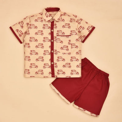 White Cotton Tiger Design Hand Block Baby Shirt Pant Set – Kids Daywear Sets by Stotra available on Brown Living™. Large (6 - 12 M) Peach - Car Print. SKU: ST - COMBO - CAR - L. Img 4.