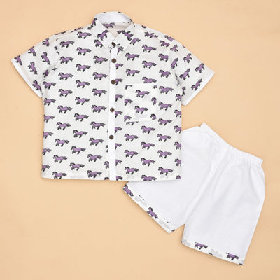 White Cotton Tiger Design Hand Block Baby Shirt Pant Set – Kids Daywear Sets by Stotra available on Brown Living™. Large (6 - 12 M) White - Horse Print. SKU: ST - COMBO - HOR - L. Img 5.