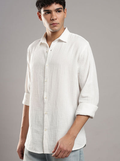 White Double Gauze Organic Cotton Full - Sleeve Men's Shirt – Mens Shirt on Brown Living™. SKU: DM-WT-F-S. Img 1.