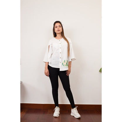 White Flashy Fern Buttoned Cotton Maternity Top for Women – Womens Maternity Wear on Brown Living™. SKU: MCBL134. Img 1.