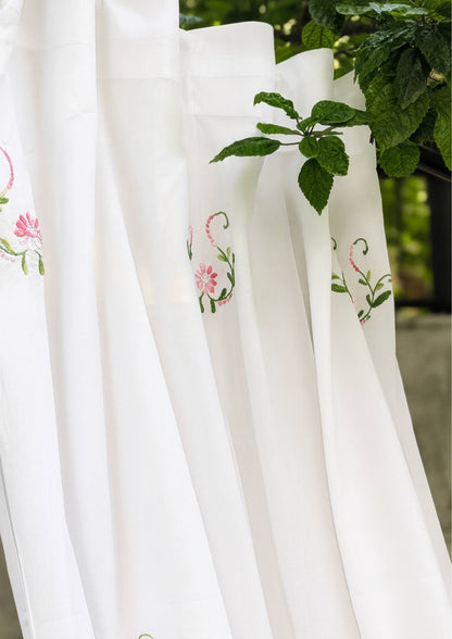 White Floral Bengal Hand Embroidery Semi Sheer Curtain – Home Decor on Brown Living™. SKU: INBCW02. Img 12.