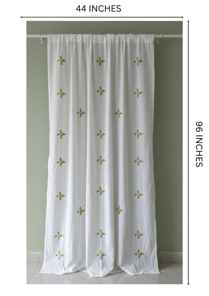 White Floral Bengal Hand Embroidery Semi Sheer Curtain – Home Decor on Brown Living™. SKU: INBCW02. Img 4.