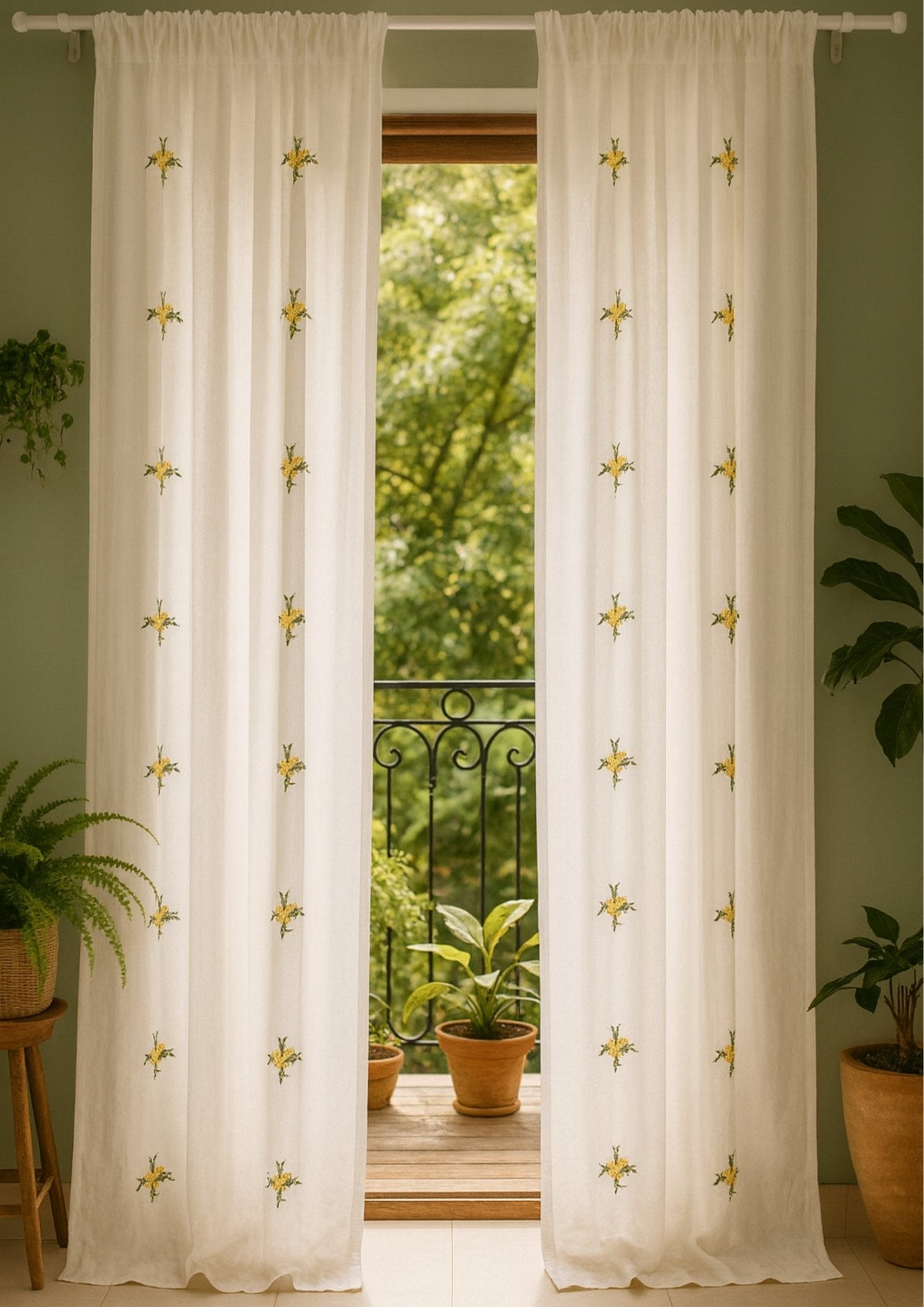 White Floral Bengal Hand Embroidery Semi Sheer Curtain – Home Decor on Brown Living™. SKU: INBCW02. Img 2.
