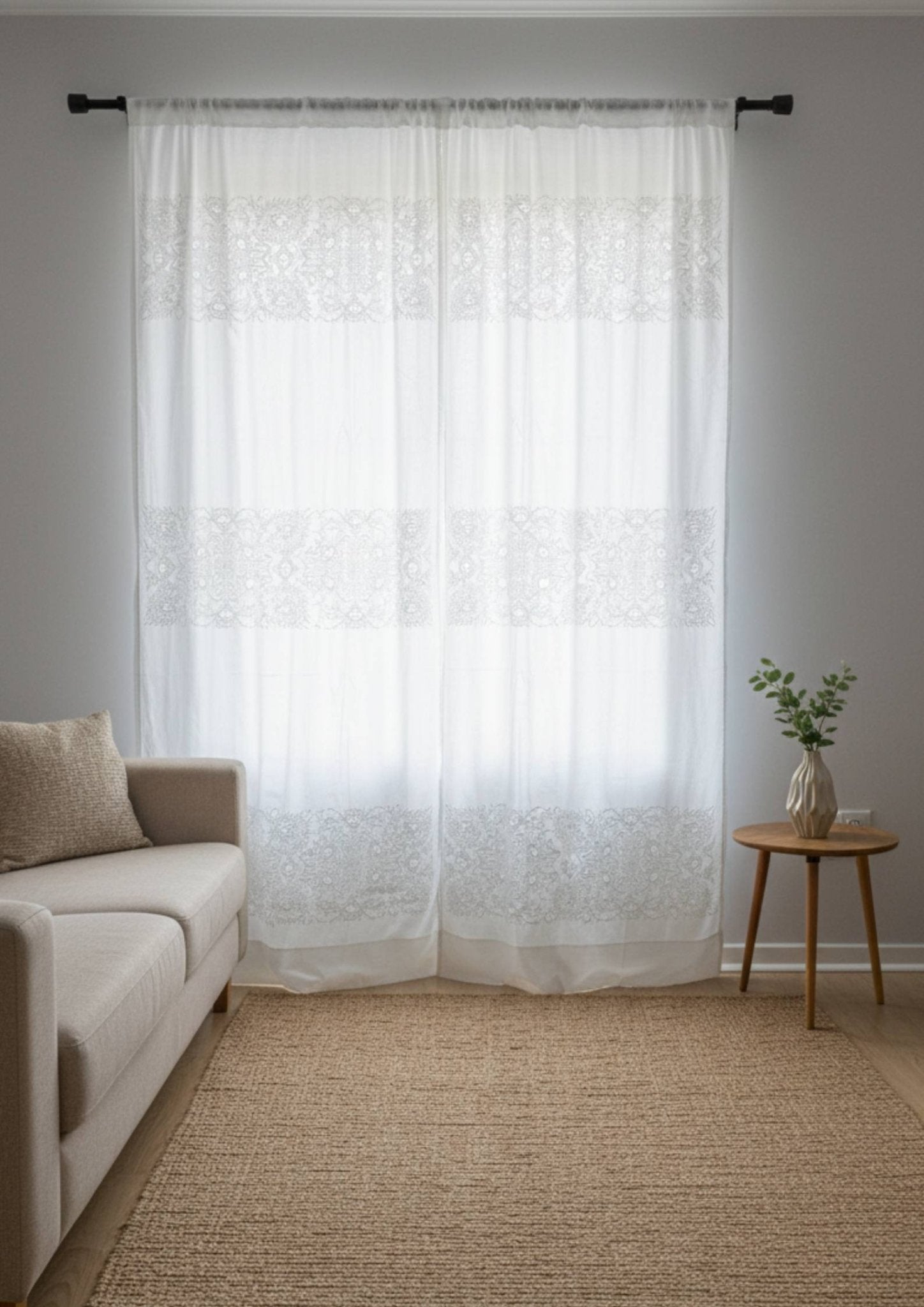White Floral Bengal Hand Embroidery Semi Sheer Curtain – Home Decor on Brown Living™. SKU: INBCW03. Img 19.
