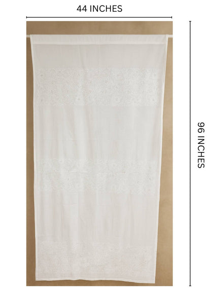 White Floral Bengal Hand Embroidery Semi Sheer Curtain – Home Decor on Brown Living™. SKU: INBCW03. Img 17.