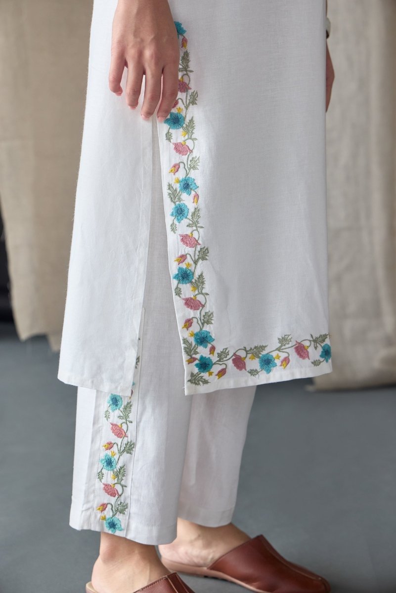 White Floral Embroidered Kurta Set | Verified Sustainable by Brown Living™