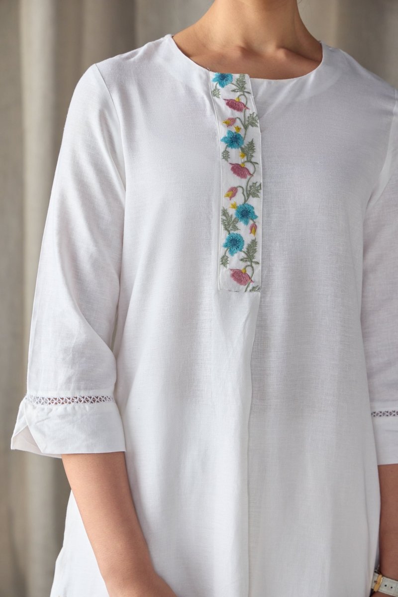 White Floral Embroidered Kurta Set | Verified Sustainable by Brown Living™