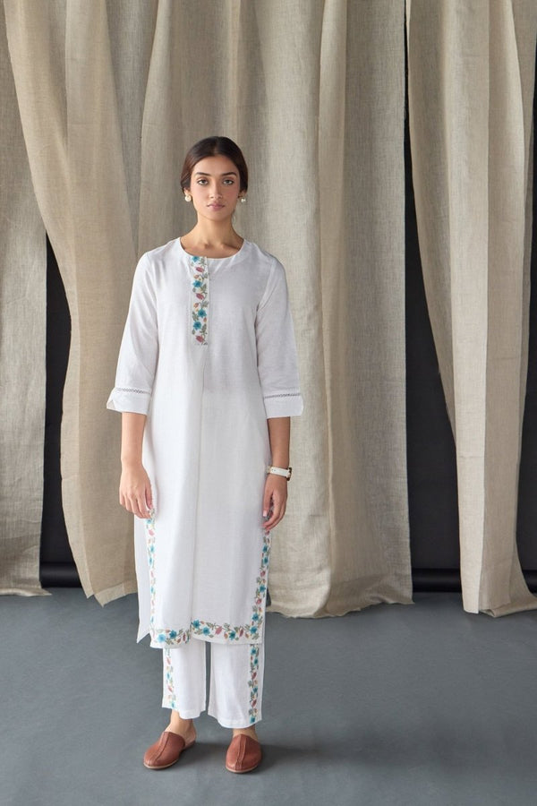 White Floral Embroidered Kurta Set | Verified Sustainable by Brown Living™