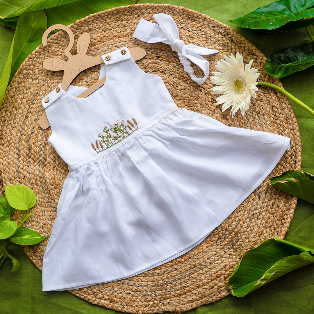White Forest Hemp Baby Frock Soft Eco Friendly Kids Dress – Kids Frocks & Dresses on Brown Living™. SKU: ARN0010-3. Img 1.