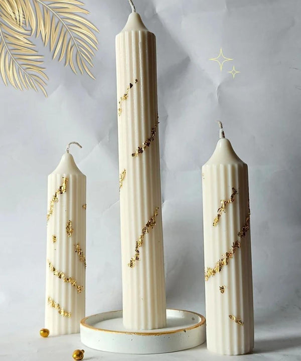 White Gold Hope Pillar Soy Wax Candle- Big | Verified Sustainable Candles Fragrances on Brown Living™