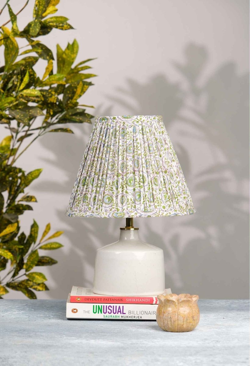 White Green Block Print Empire Lampshade – Lamps & Lighting by Inara Home available on Brown Living™. . SKU: IHLS0021 - S. Img 1.