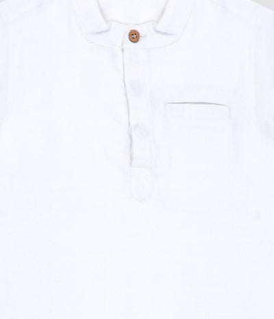 White Linen Chinese Collar Shirt | Breathable Minimal Kids Wear – Kids Shirts on Brown Living™. SKU: PB245_1. Img 3.