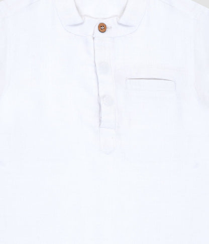 White Linen Chinese Collar Shirt | Breathable Minimal Kids Wear – Kids Shirts on Brown Living™. SKU: PB245_1. Img 3.