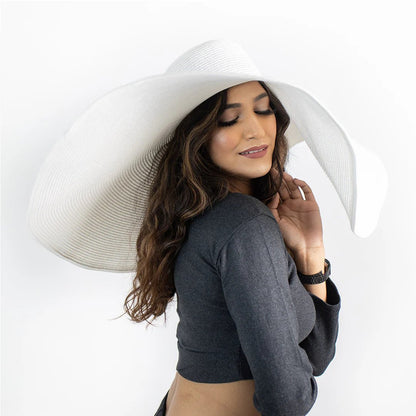 White Oversized Floppy Hat | Wide Brim Hat For Travel & Beach Styling – Womens Hat on Brown Living™. SKU: MBNL007003. Img 1.