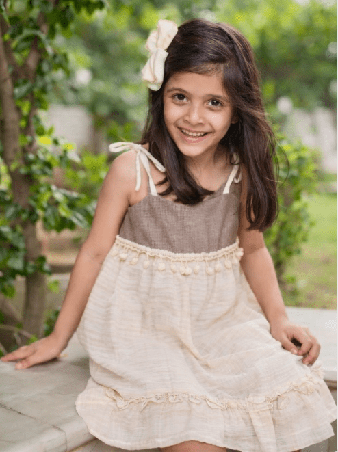 White Tiered Camisole Linen Dress For Girls | Regular Fit Summer Wear – Kids Daywear Sets on Brown Living™. SKU: PG175_1. Img 5.