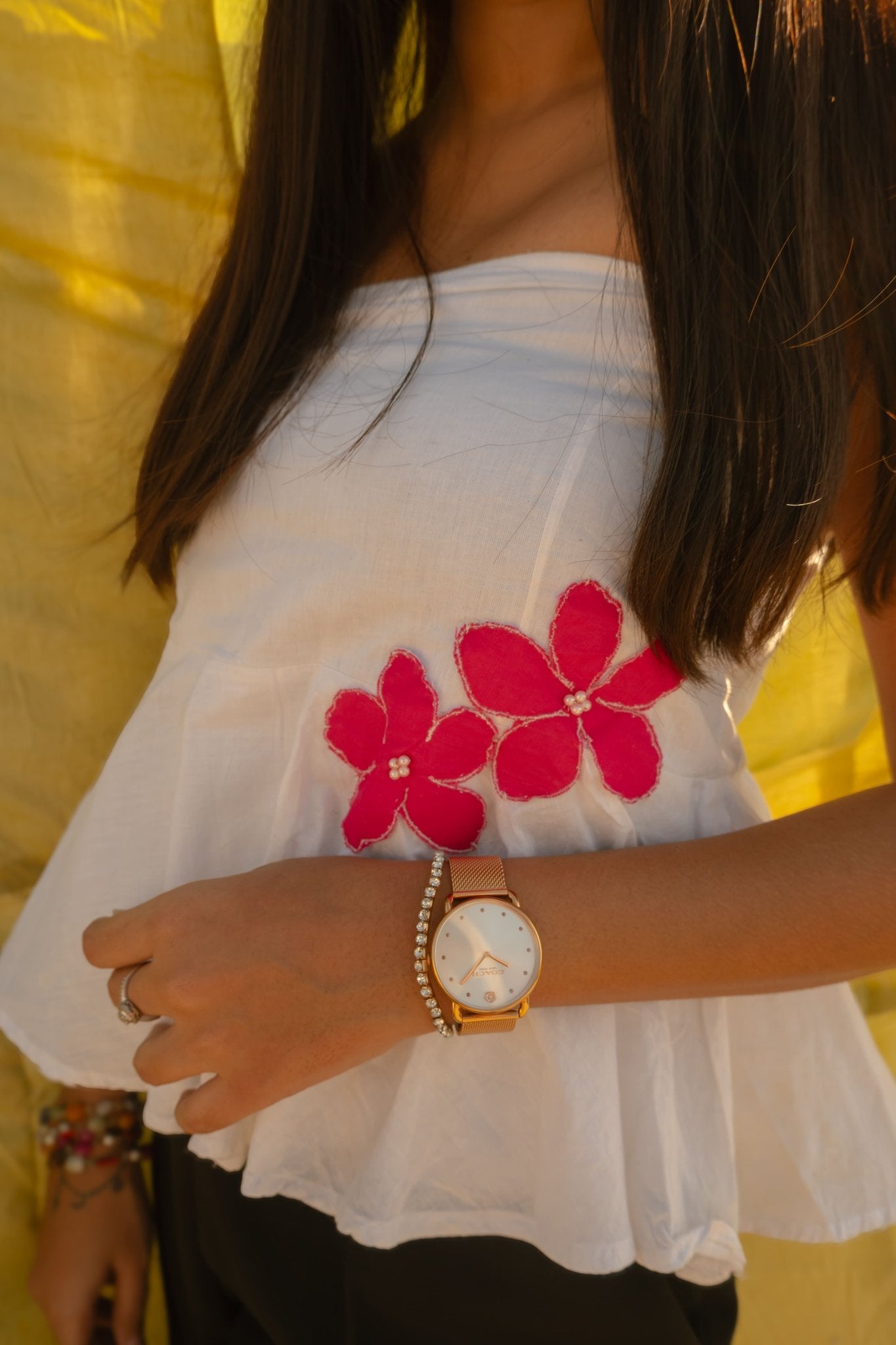 White Tube Top With Flower Applique | Strapless Summer Wear – Womens Top on Brown Living™. SKU: TU07. Img 2.