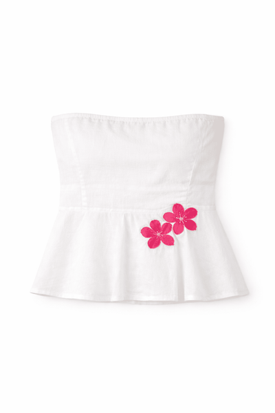 White Tube Top With Flower Applique | Strapless Summer Wear – Womens Top on Brown Living™. SKU: TU08. Img 5.