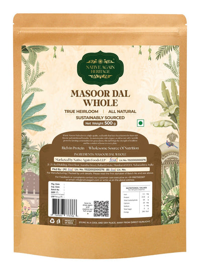 Whole Masoor Dal 500g – Protein Rich Brown Lentils – Cereal & Meusli on Brown Living™. SKU: I00026. Img 1.