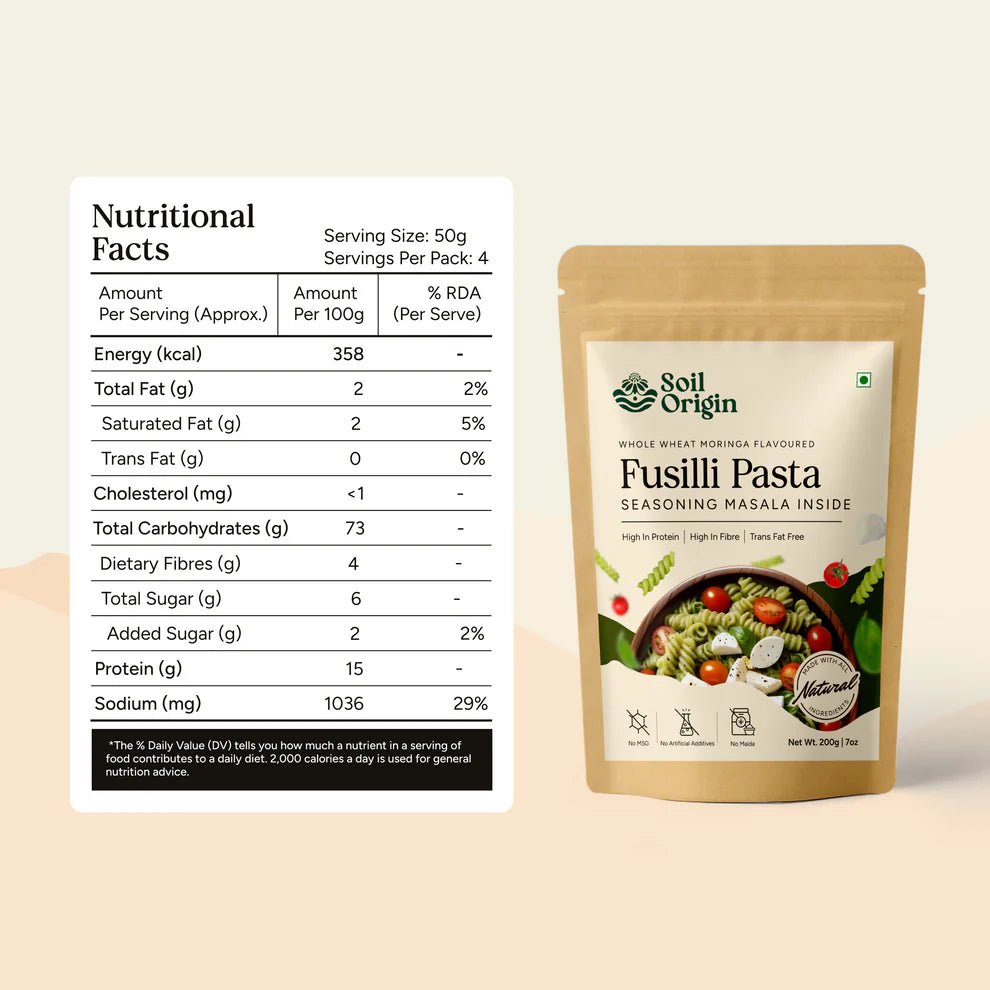 Whole Wheat Moringa Pasta | High Protein & Fiber | 200g – Snack Foods by Soil Origin available on Brown Living™. . SKU: SOBSMP00G200. Img 2.