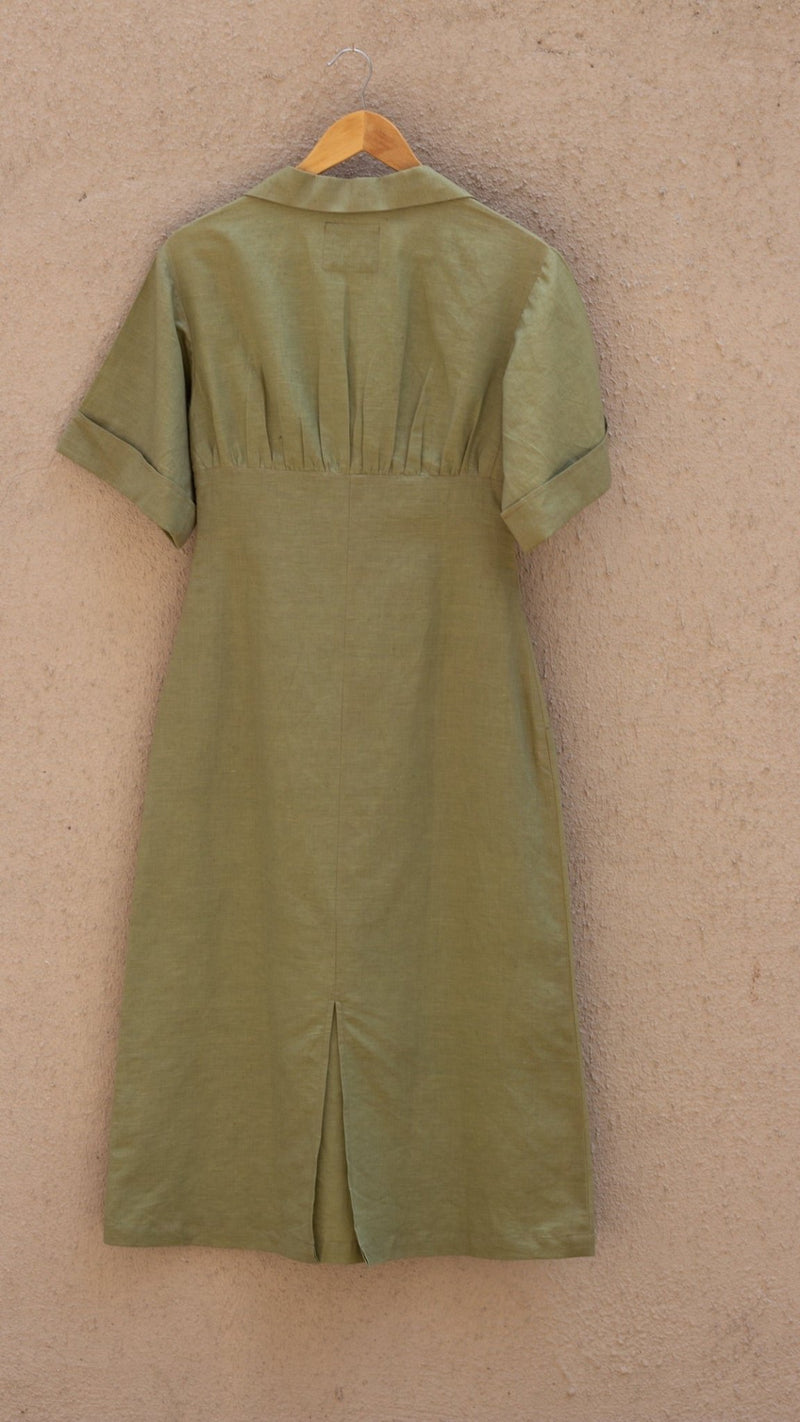 Wide Sleeve Collared Cotton Midi | Verified Sustainable Womens Dress on Brown Living™