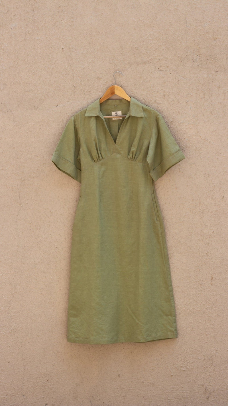 Wide Sleeve Collared Cotton Midi | Verified Sustainable Womens Dress on Brown Living™