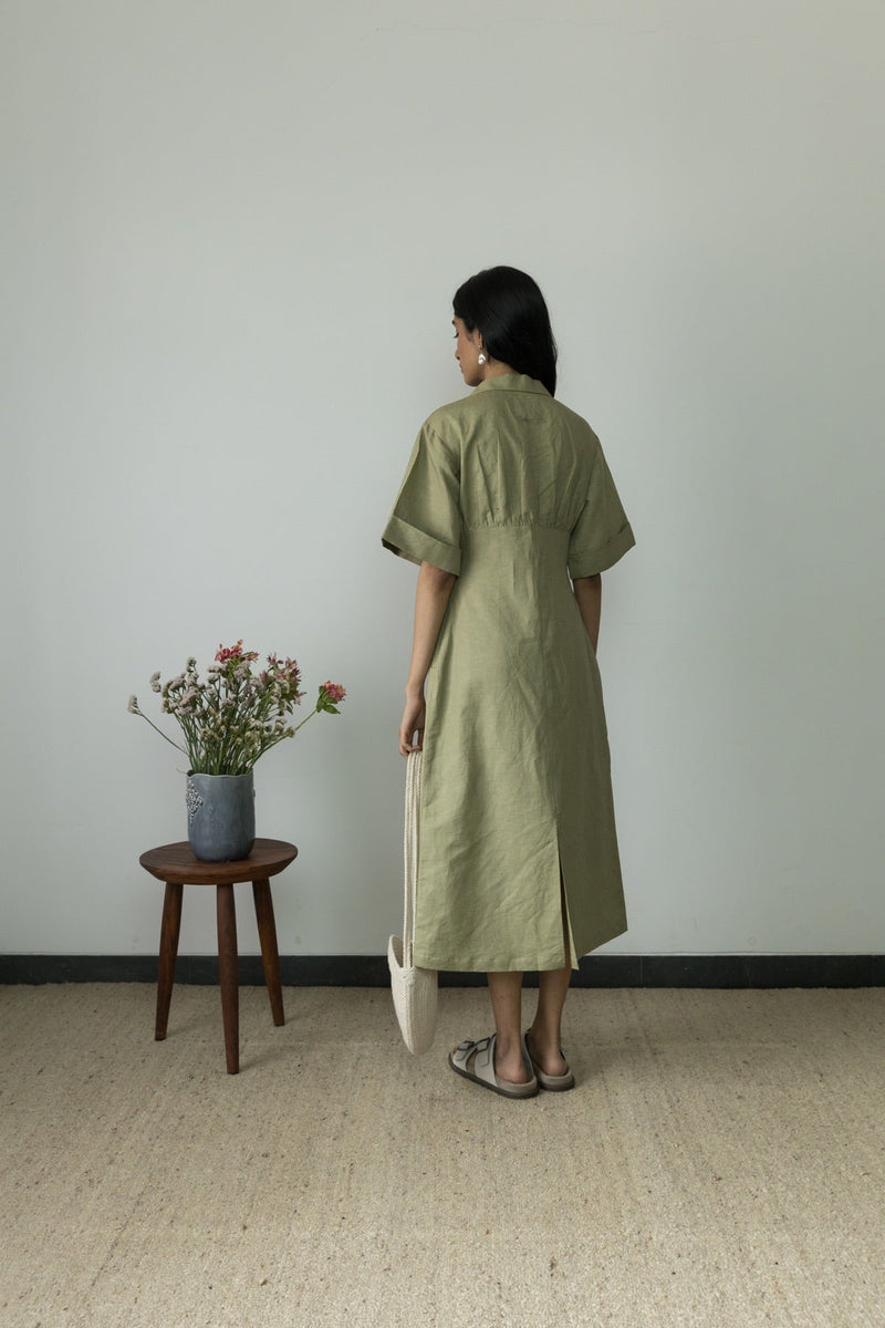 Wide Sleeve Collared Cotton Midi | Verified Sustainable by Brown Living™