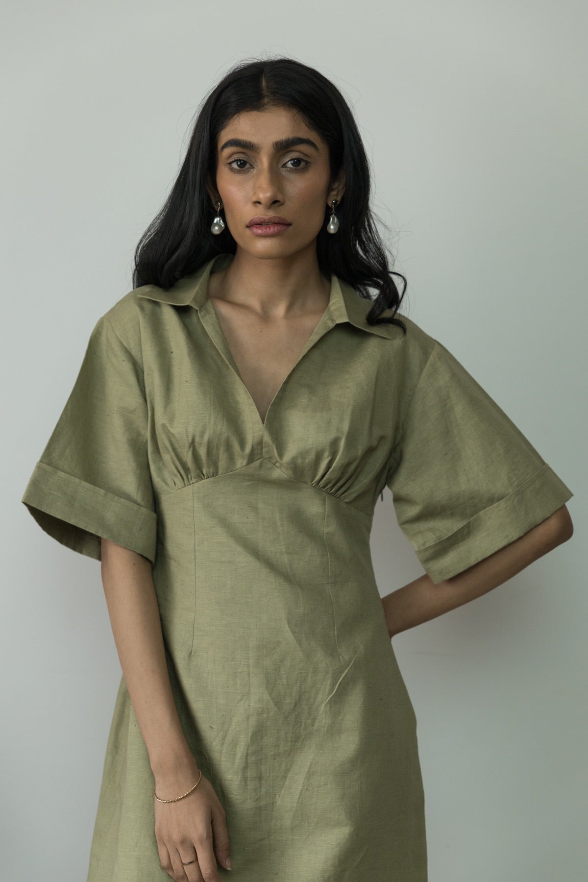 Wide Sleeve Collared Cotton Midi | Verified Sustainable by Brown Living™