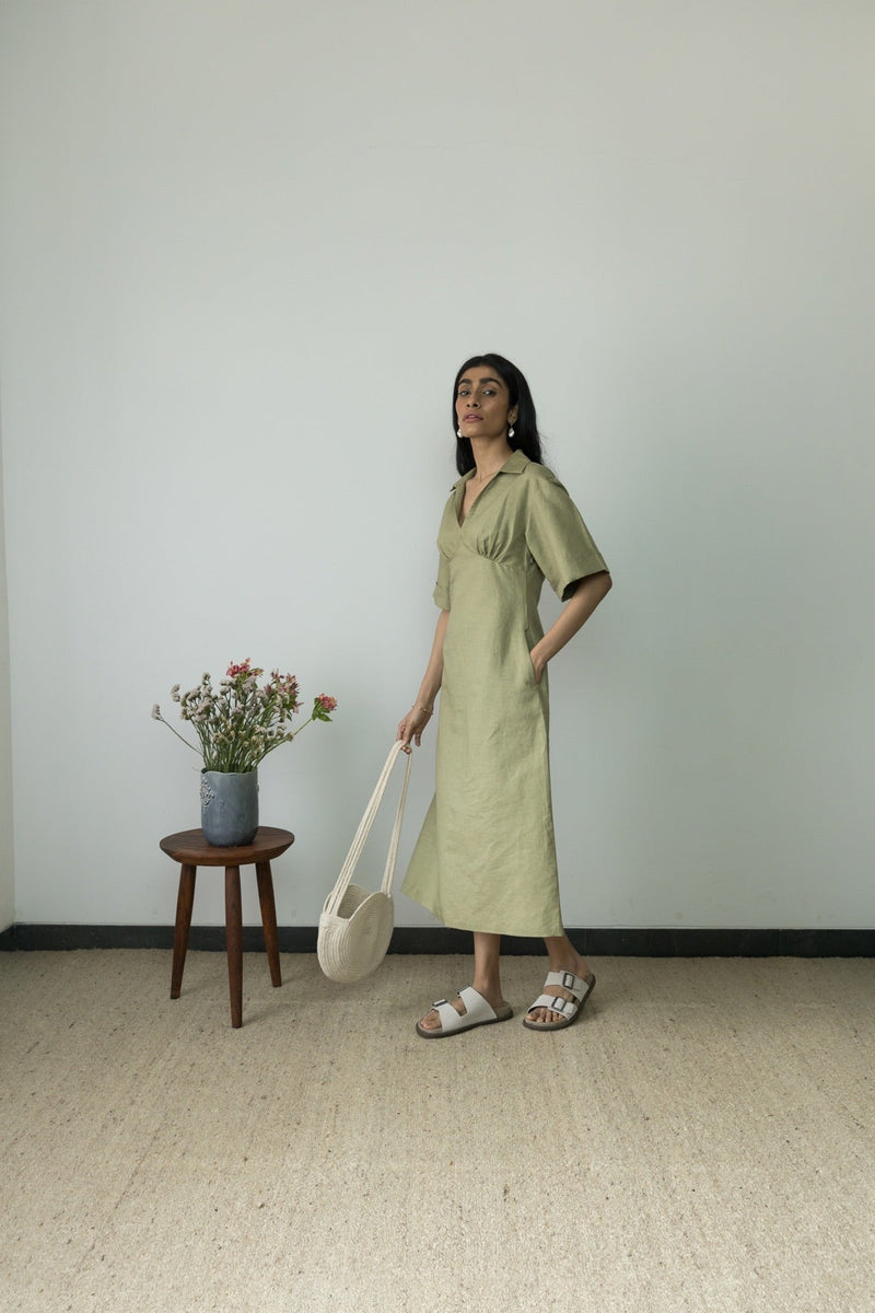 Wide Sleeve Collared Cotton Midi | Verified Sustainable by Brown Living™