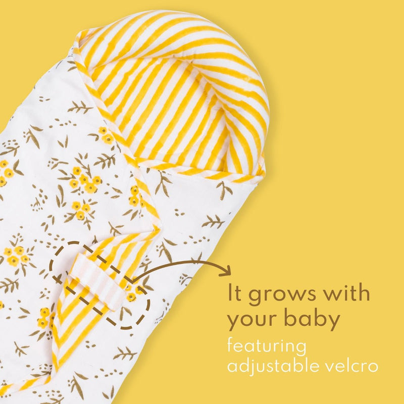 Wildflowers Yellow- Knitted Cotton Baby Wrap | Verified Sustainable Baby Swaddle on Brown Living™