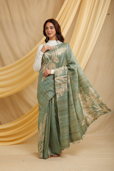 Willow Ahimsa 100% Natural Ahimsa Tussar Peace Silk Saree – Womens Saree on Brown Living™. SKU: NAESA16. Img 1.