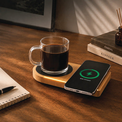 Willow Aura Cup Warmer With Wireless Charger & Lamp – Beverage Accessories on Brown Living™. SKU: MT727. Img 1.