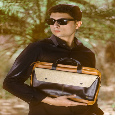 Willow Vegan Leather Laptop Sleeve - Black – Laptop Sleeve on Brown Living™. SKU: LSGH2025 - 5003. Img 5.